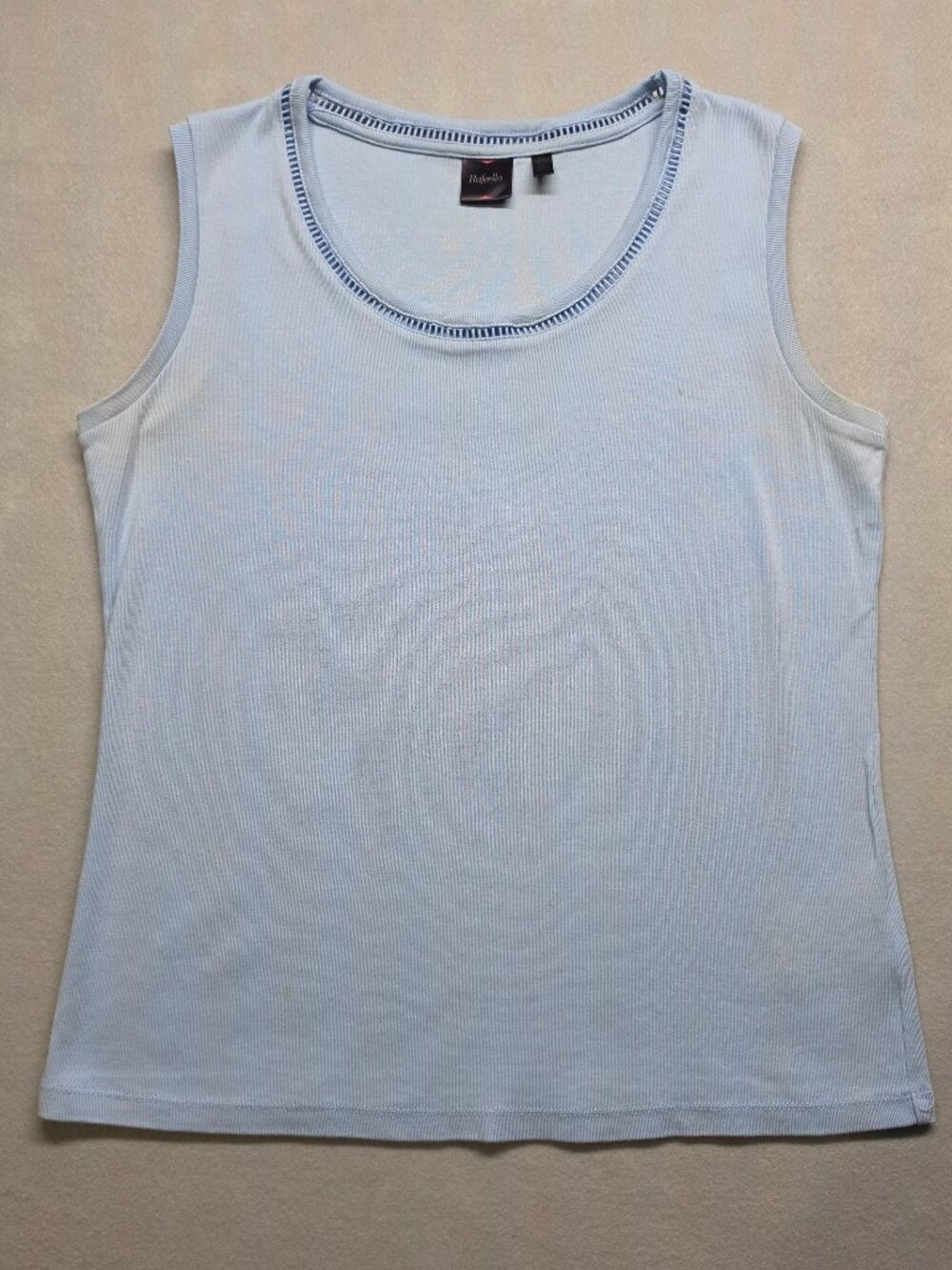 Rafaella Sky Light Blue Ribbed Knit Tank Top Ladder Lace Trim Cotton XL